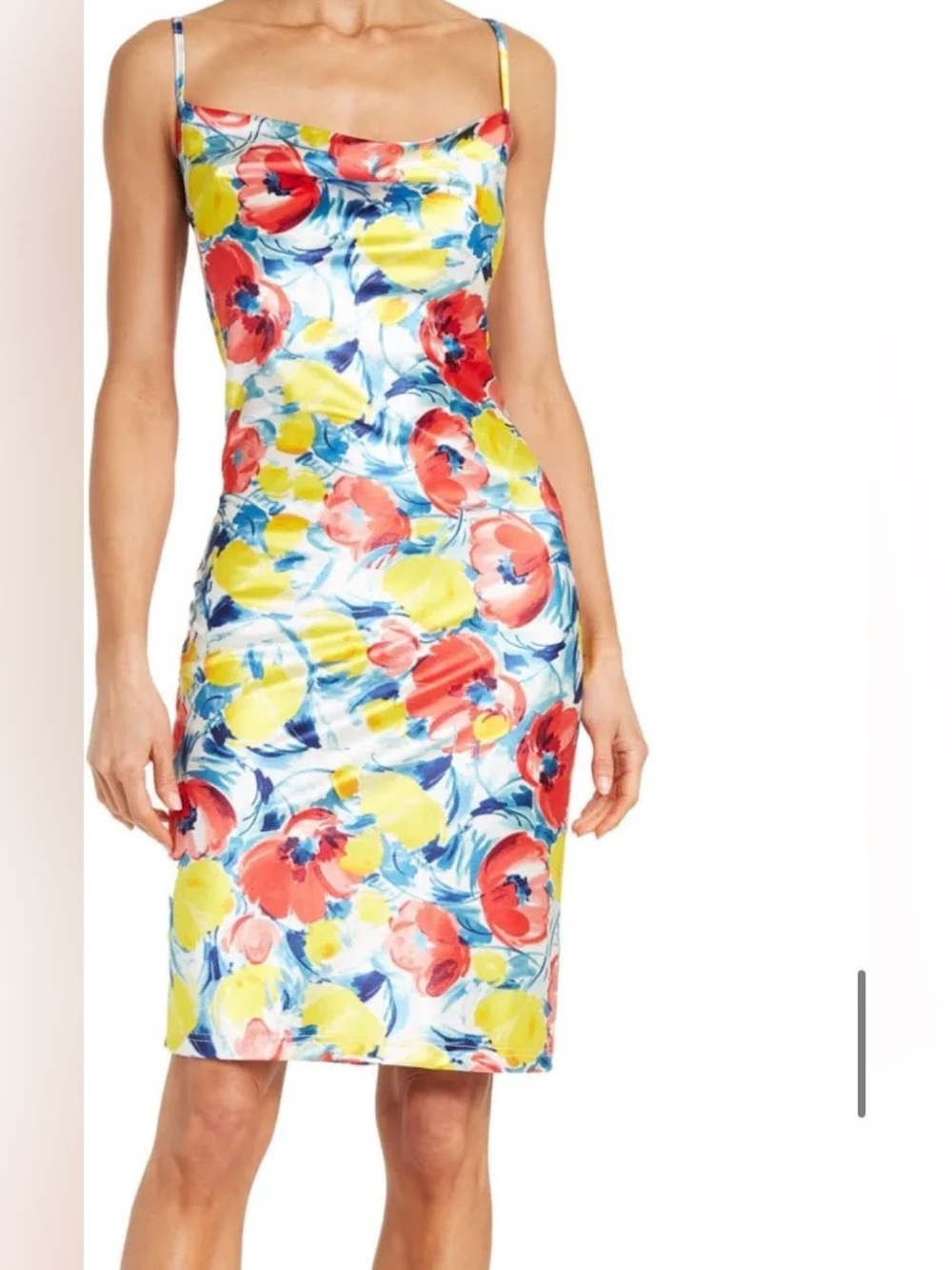 Love By Design Floral Midi Sheath Dress in Red, Yellow & Blue